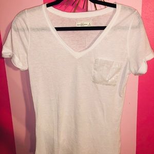 Classic White VNeck with Sparkle Pocket!
